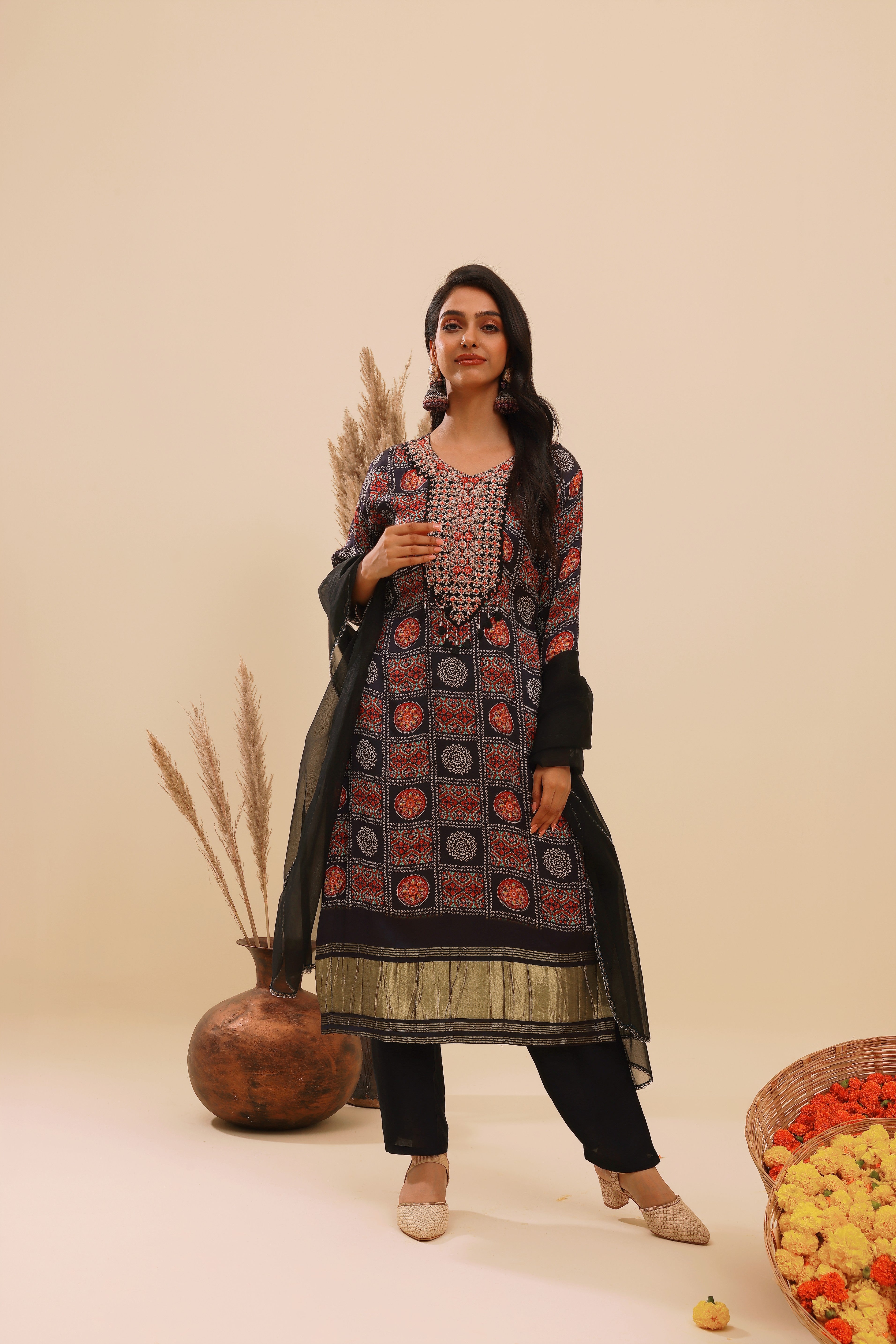 Black Bandhani Printed Kurta set