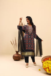 Black Bandhani Printed Kurta set
