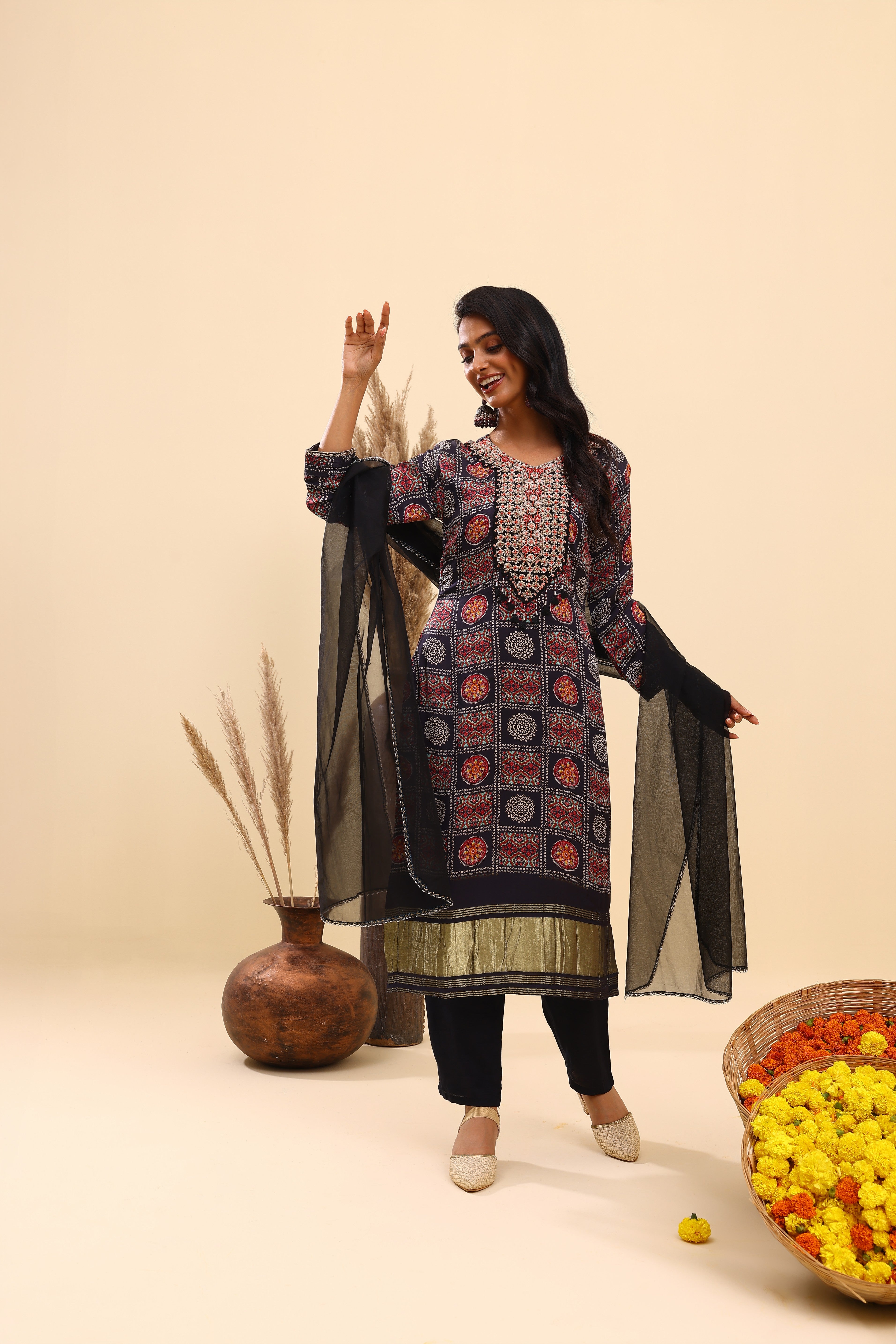 Black Bandhani Printed Kurta set
