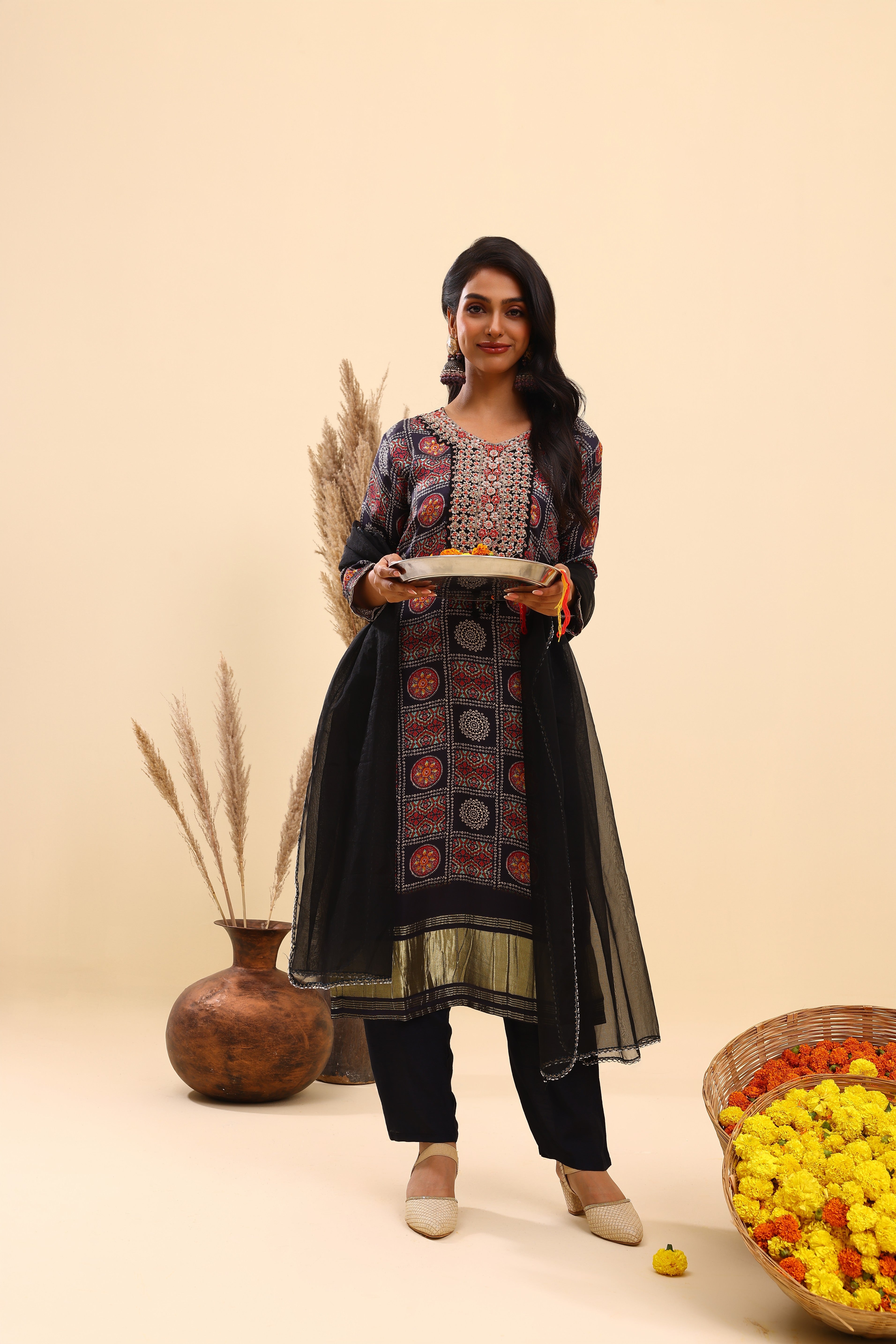Black Bandhani Printed Kurta set