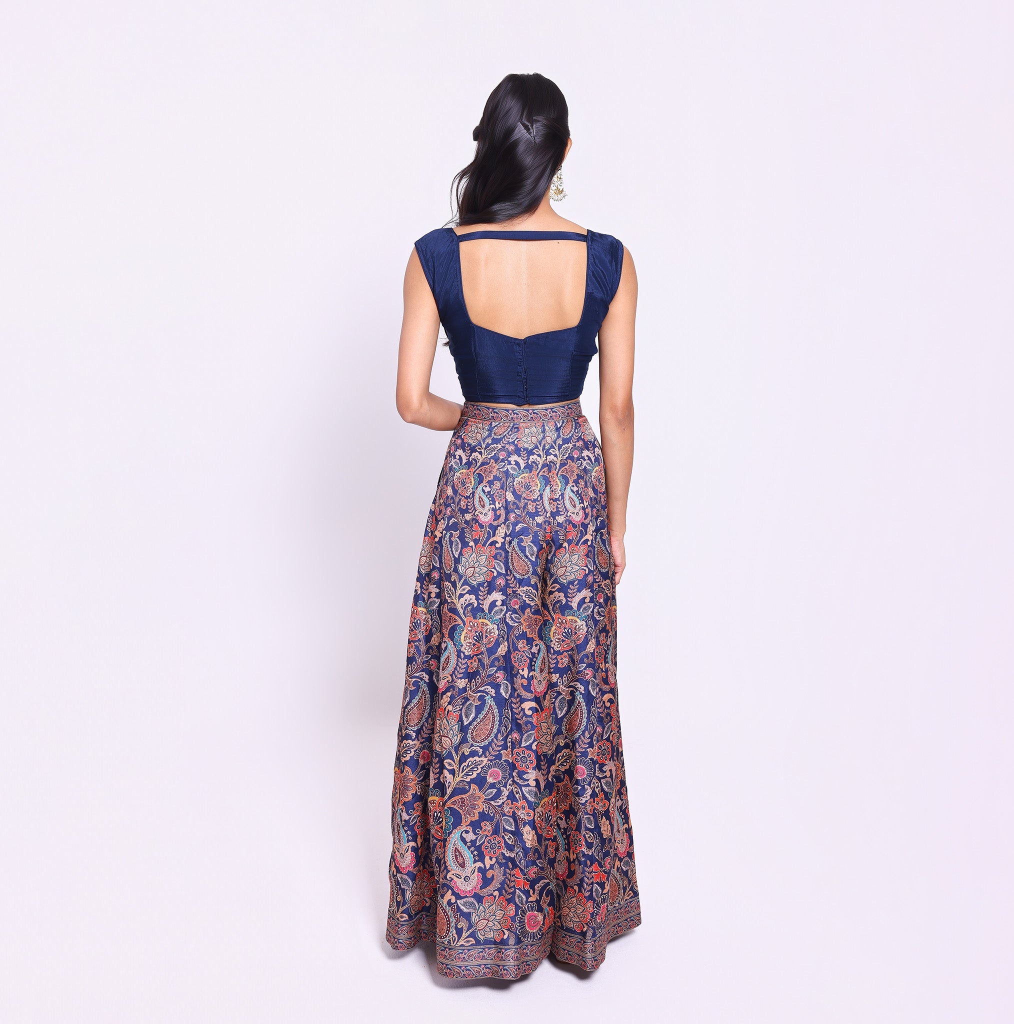 Navy Blue Paisley Print Lehenga
