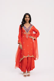 Orange Embroidered Salwar Suit Set