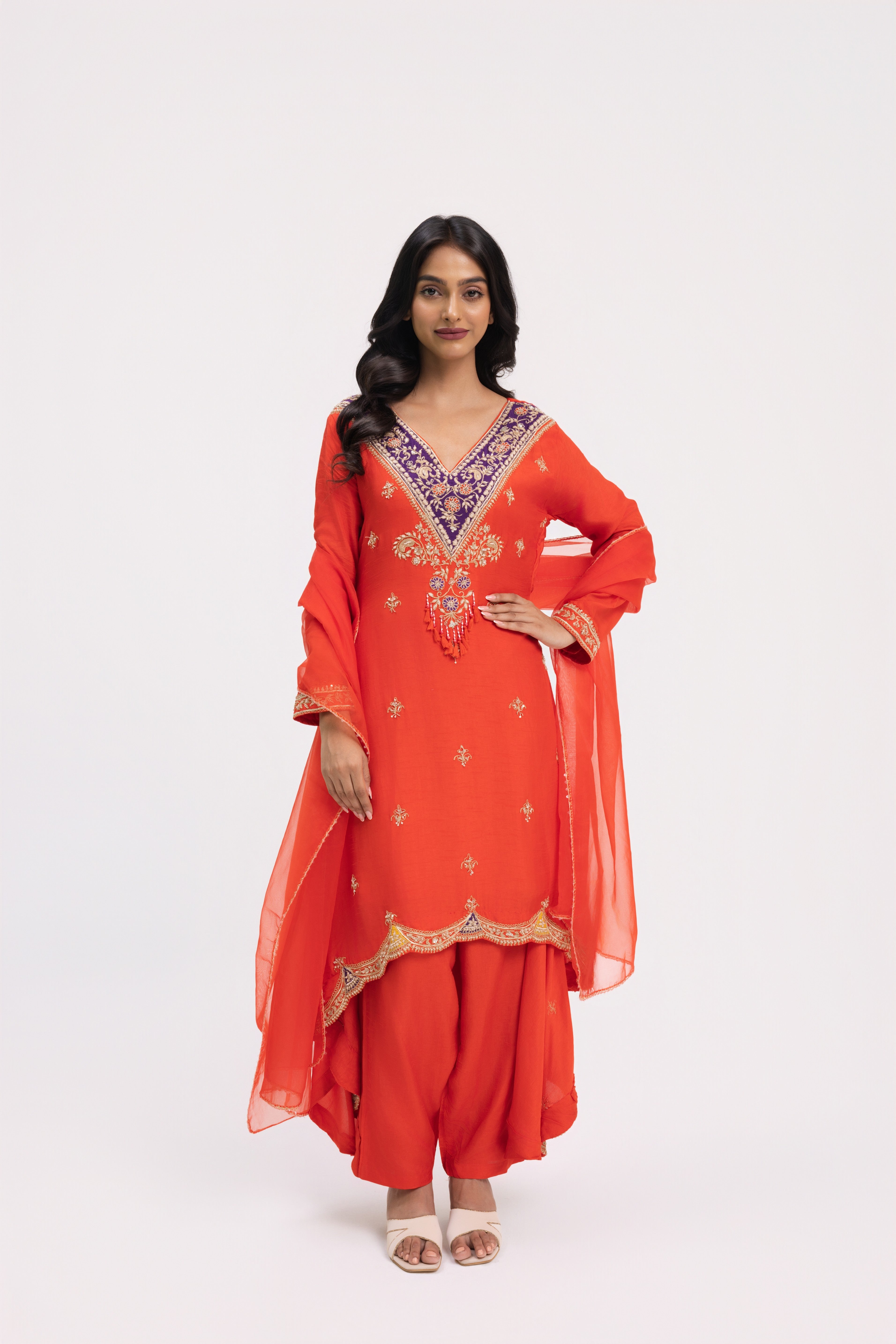 Orange Embroidered Salwar Suit Set
