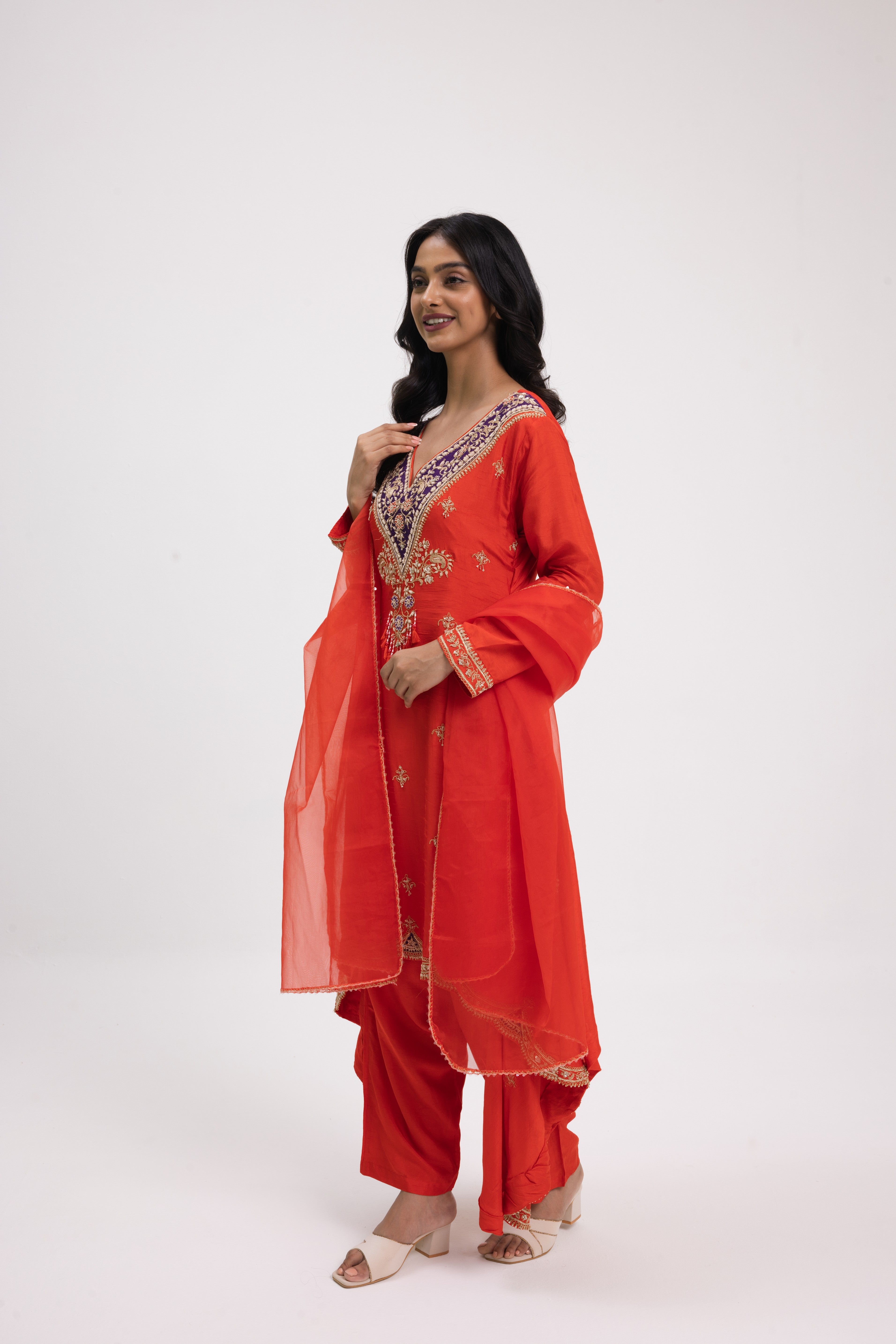 Orange Embroidered Salwar Suit Set