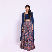 Navy Blue Paisley Printed Plazo set with cape