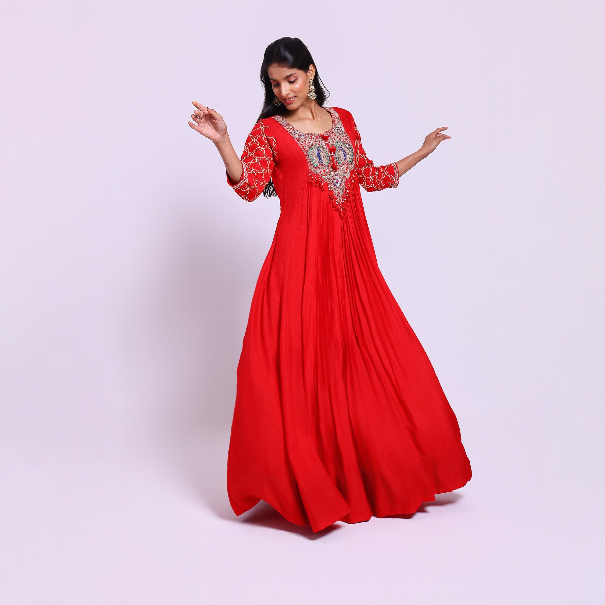 Red Designer Pleated Gown