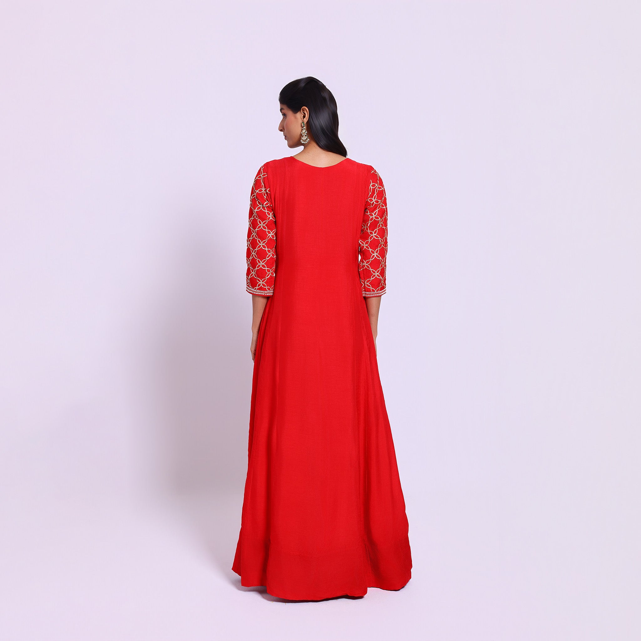 Red Designer Pleated Gown