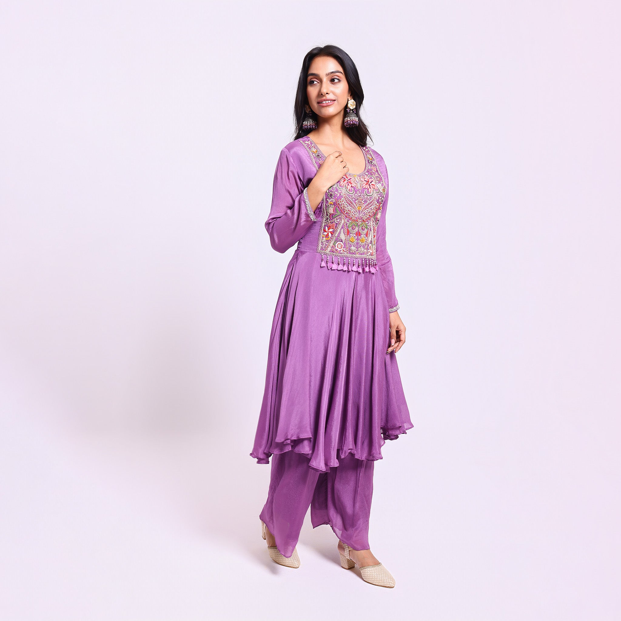 Lavender Embroidered Kurta Palazzo Set