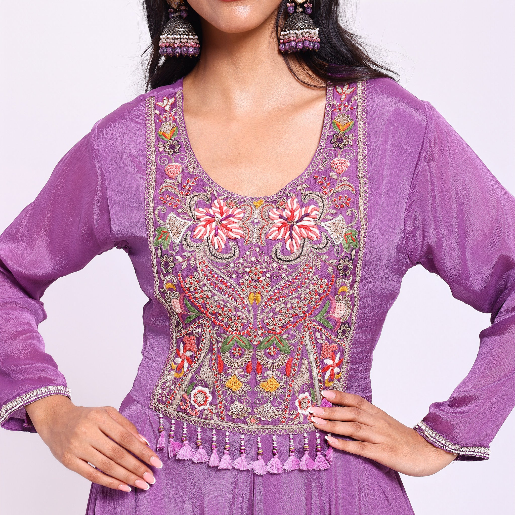 Lavender Embroidered Kurta Palazzo Set