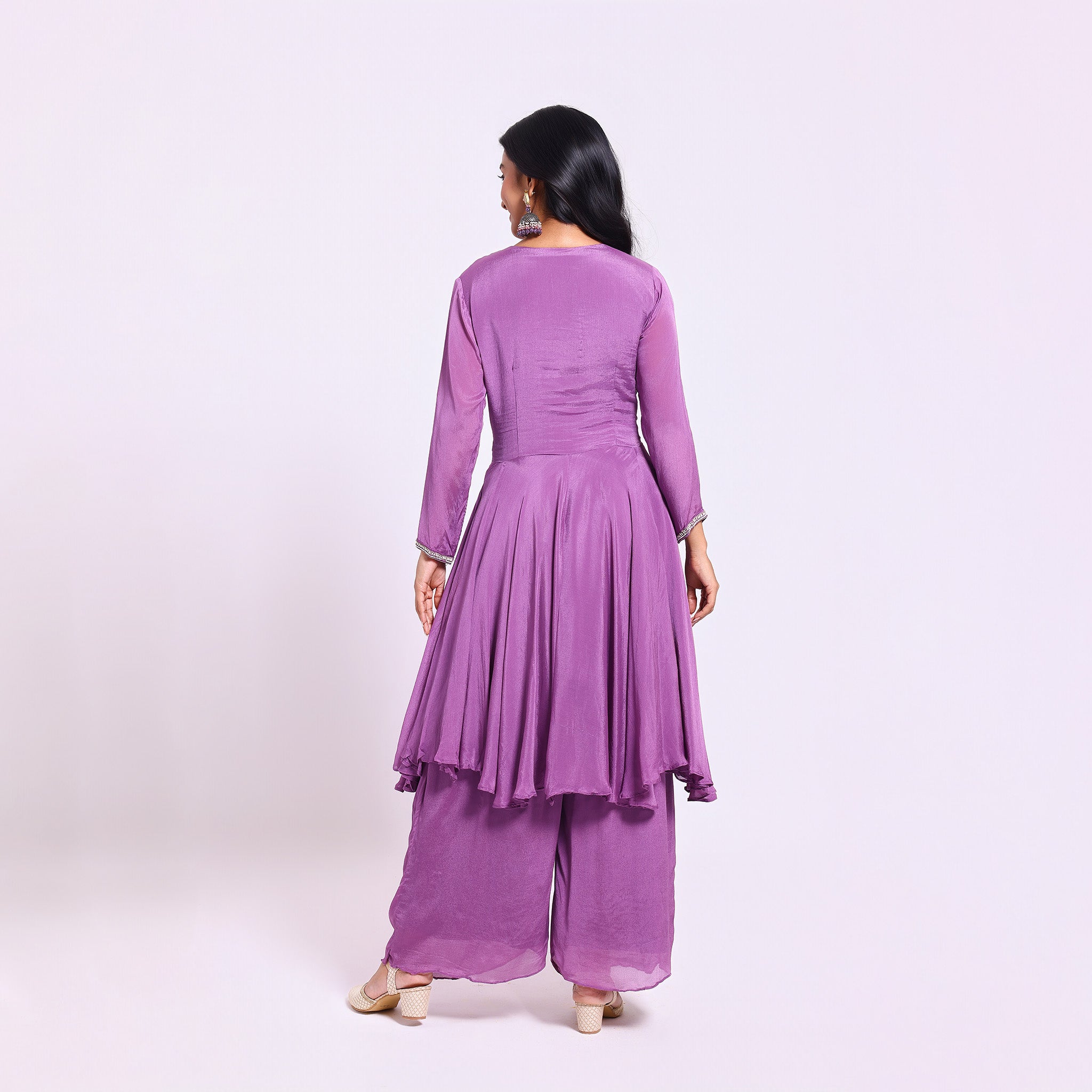 Lavender Embroidered Kurta Palazzo Set