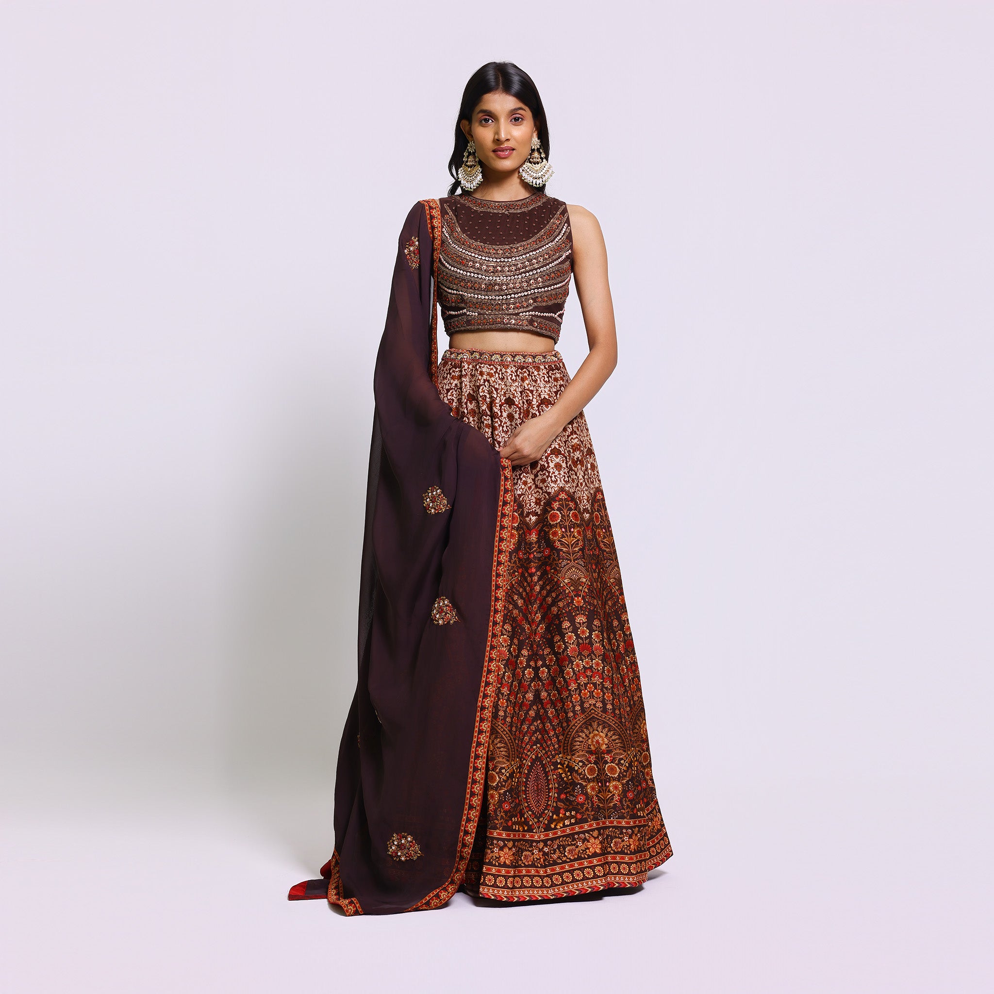 Brown Ethnic Lehenga Set