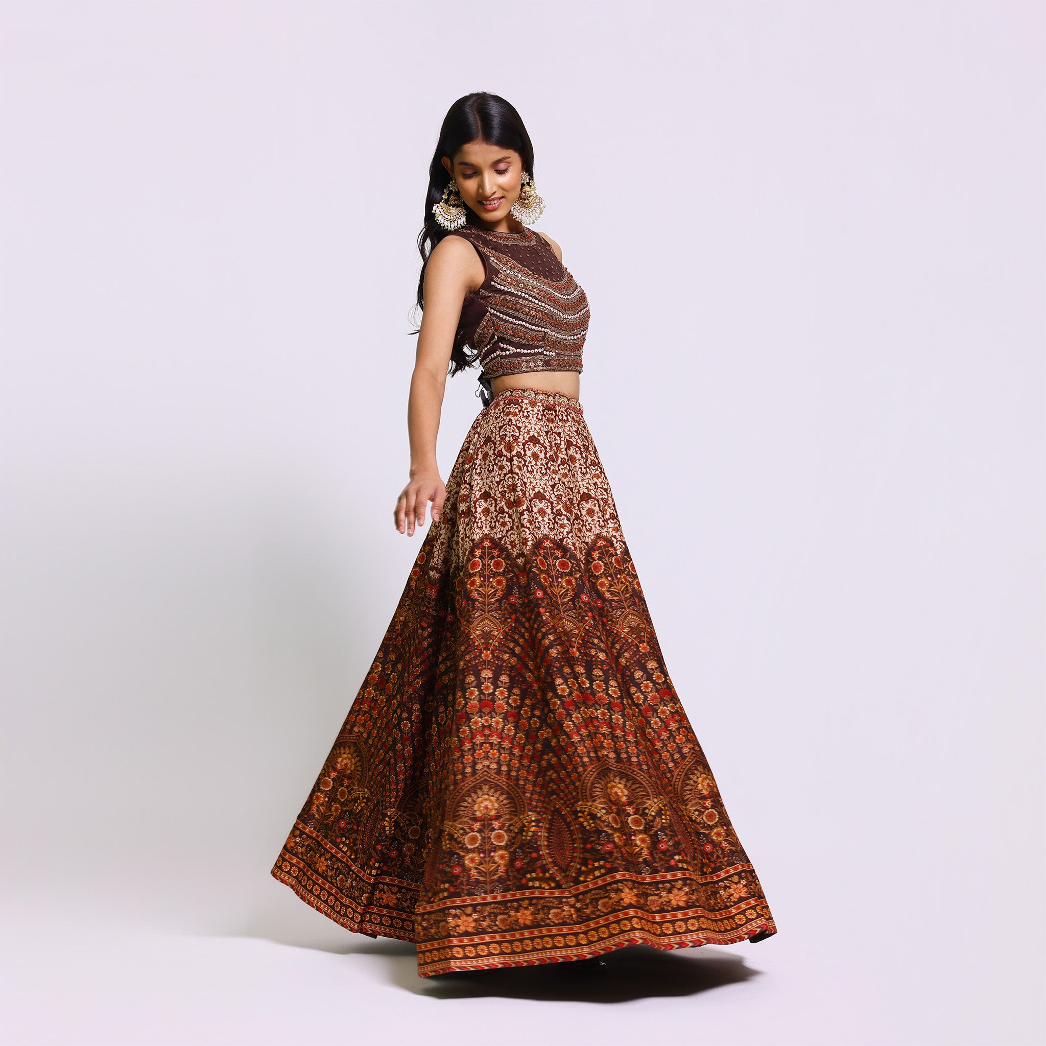 Brown Ethnic Lehenga Set