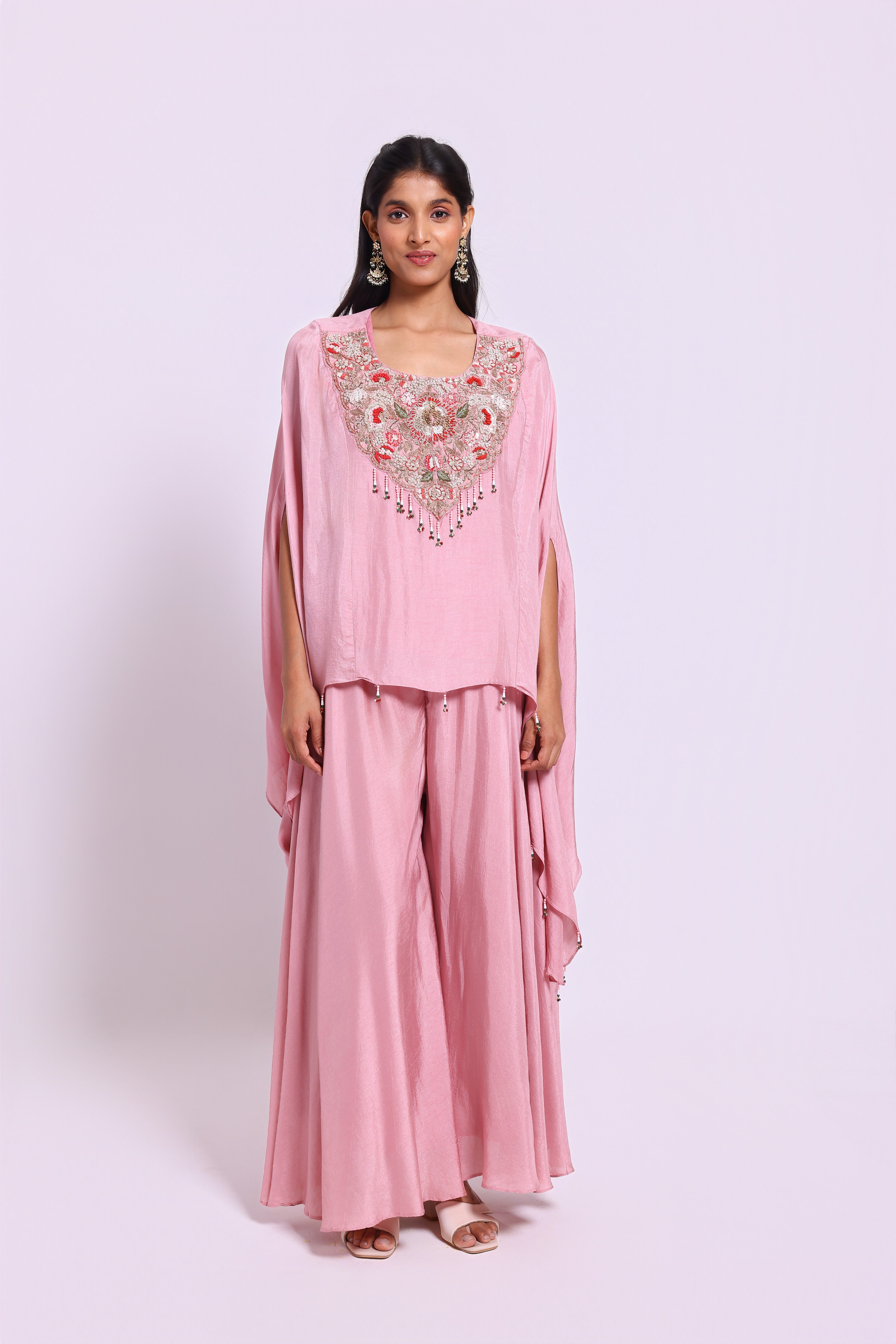 Dusty Pink Embroidered Cape set