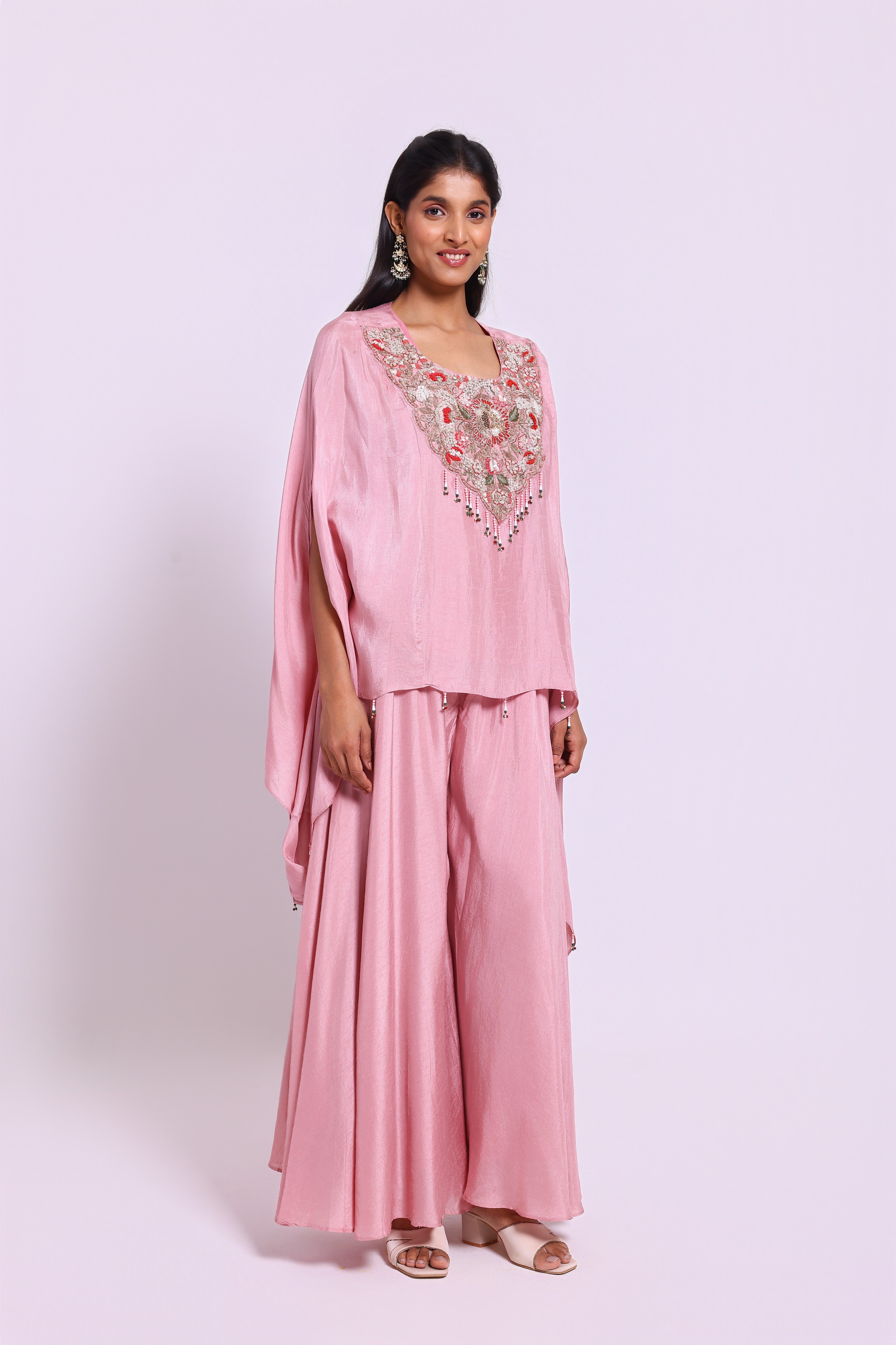 Dusty Pink Embroidered Cape set