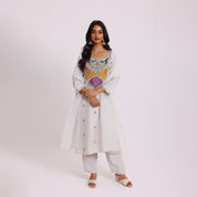 White Kurta Set with Colorful Embroidery
