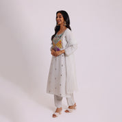 White Kurta Set with Colorful Embroidery