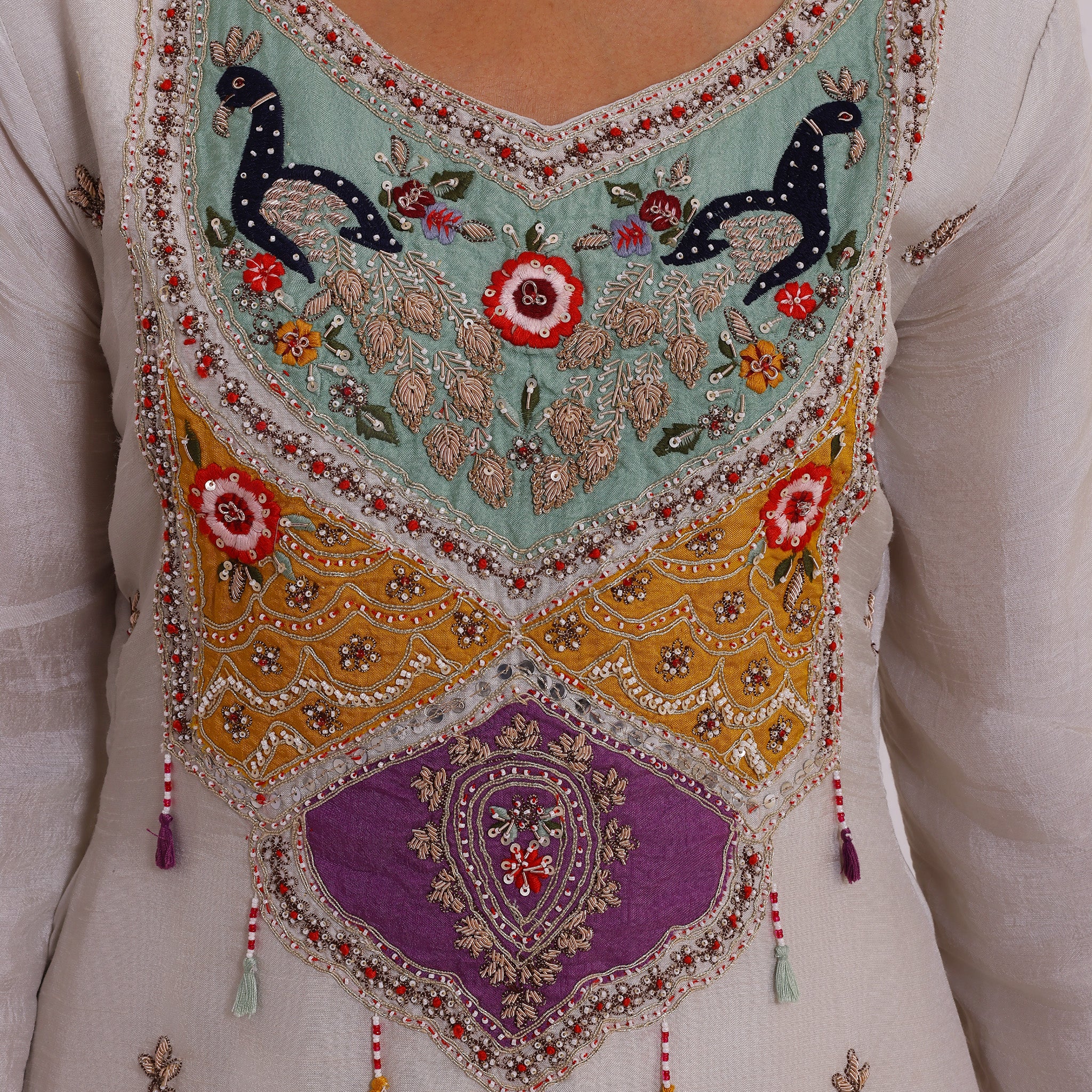 White Kurta Set with Colorful Embroidery
