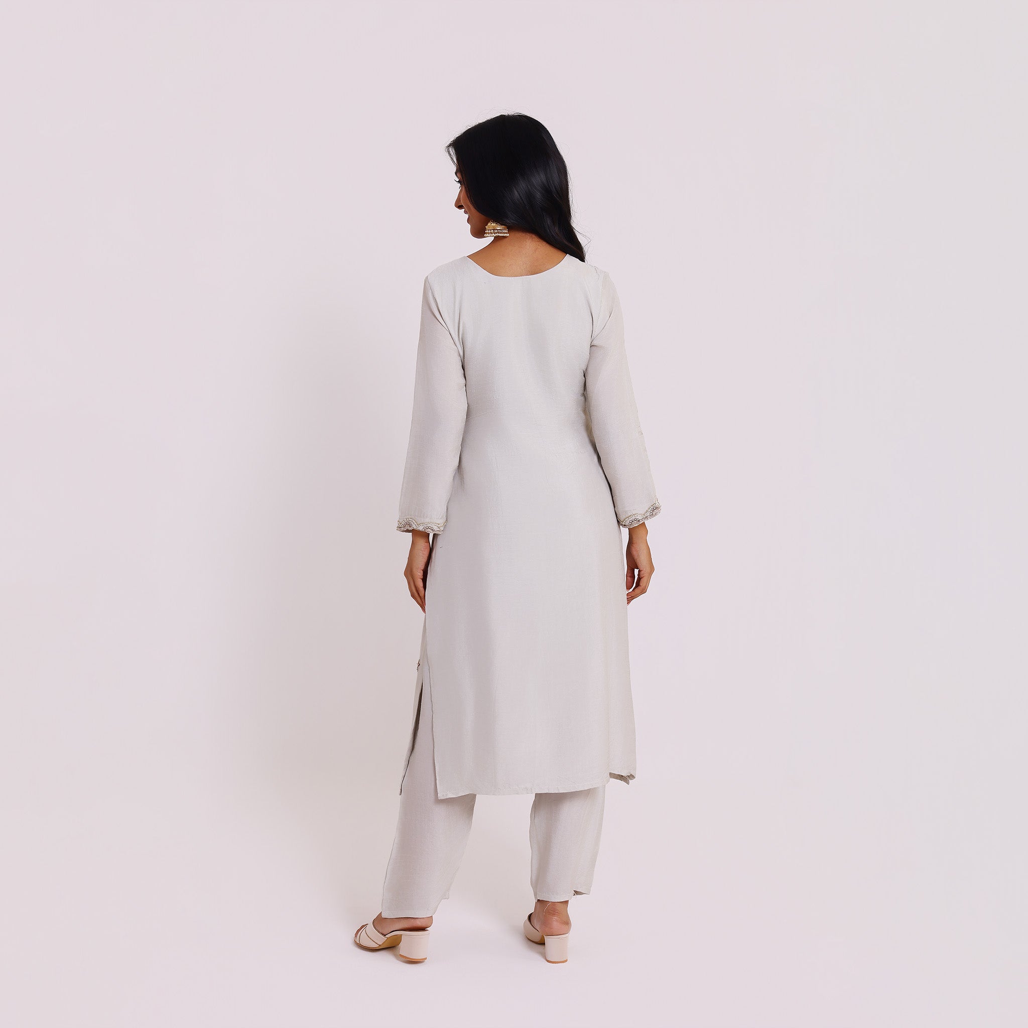 White Kurta Set with Colorful Embroidery