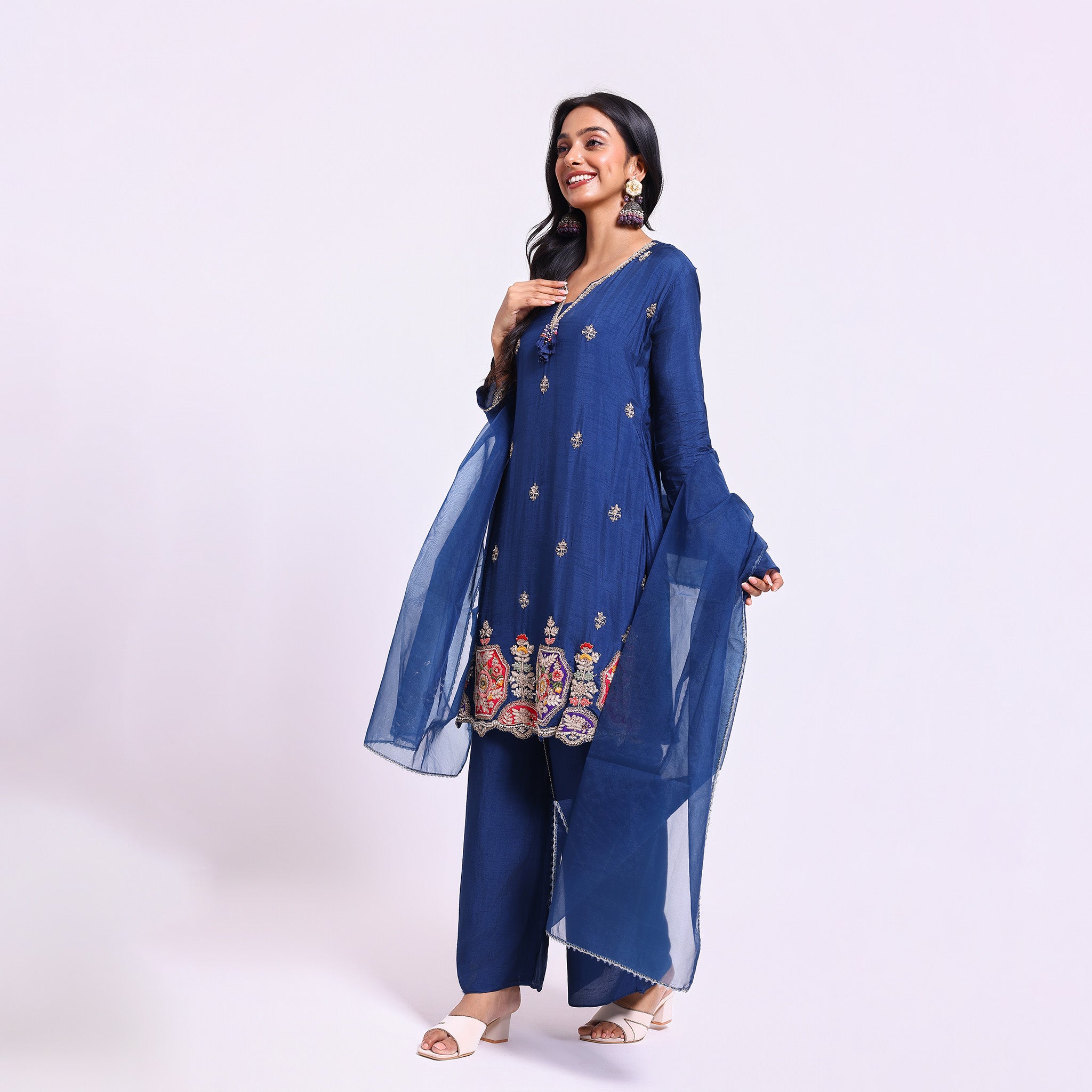 Navy Blue embroidered Kurta Set