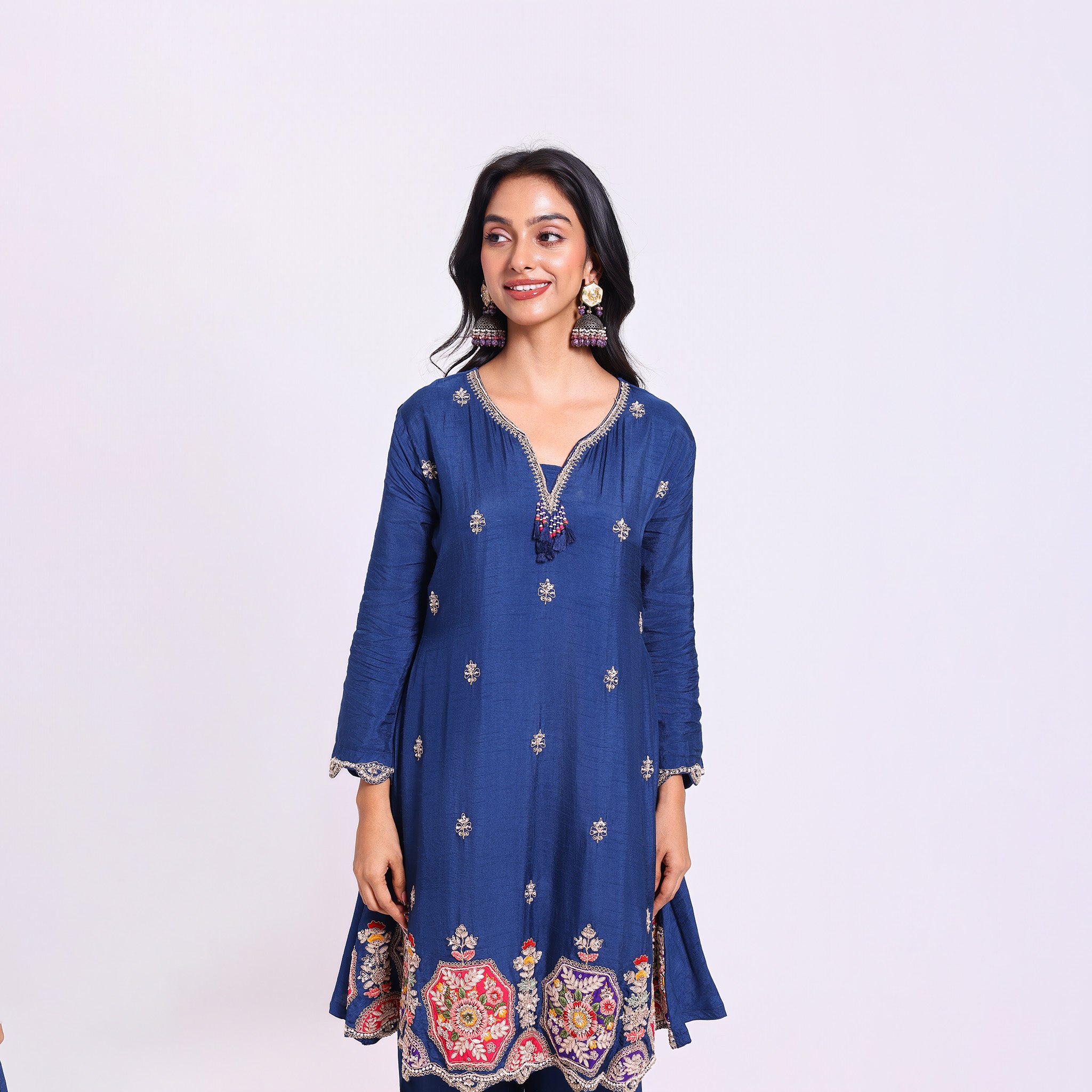 Navy Blue embroidered Kurta Set