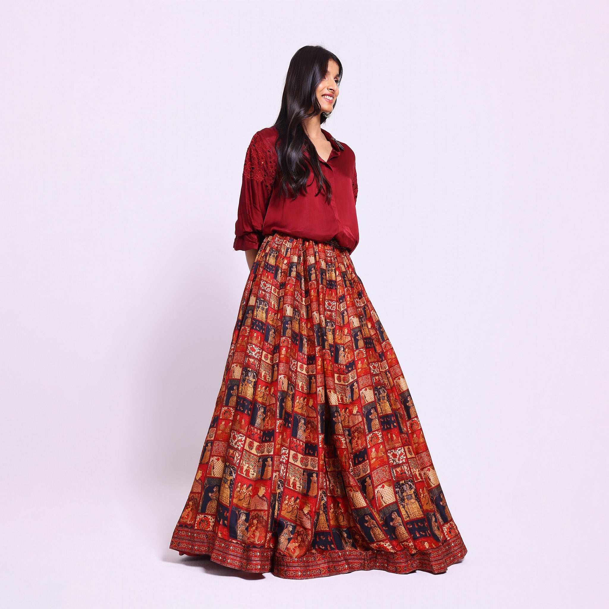 Maroon Shirt & Skirt Set