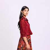 Maroon Shirt & Skirt Set