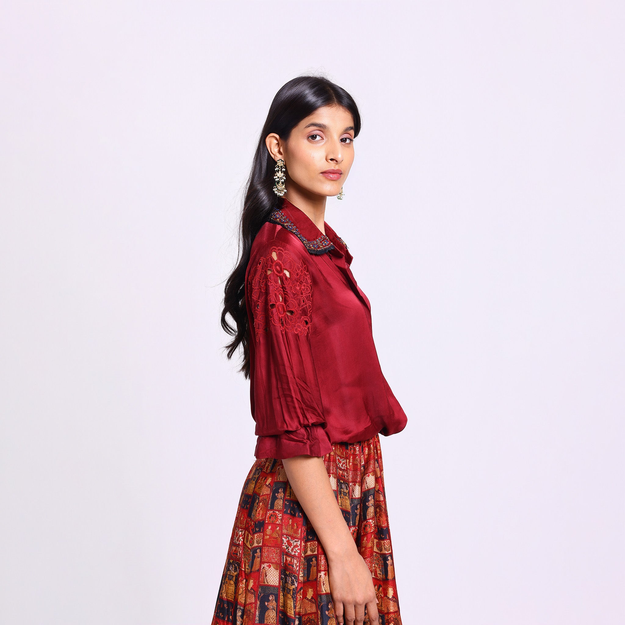 Maroon Shirt & Skirt Set