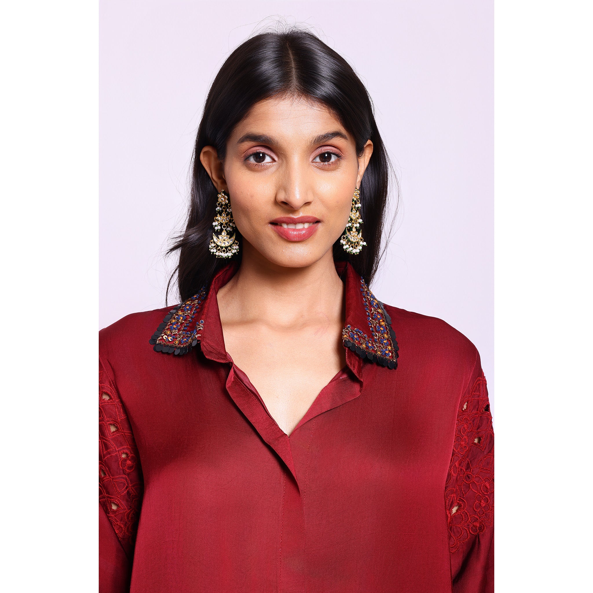 Maroon Shirt & Skirt Set