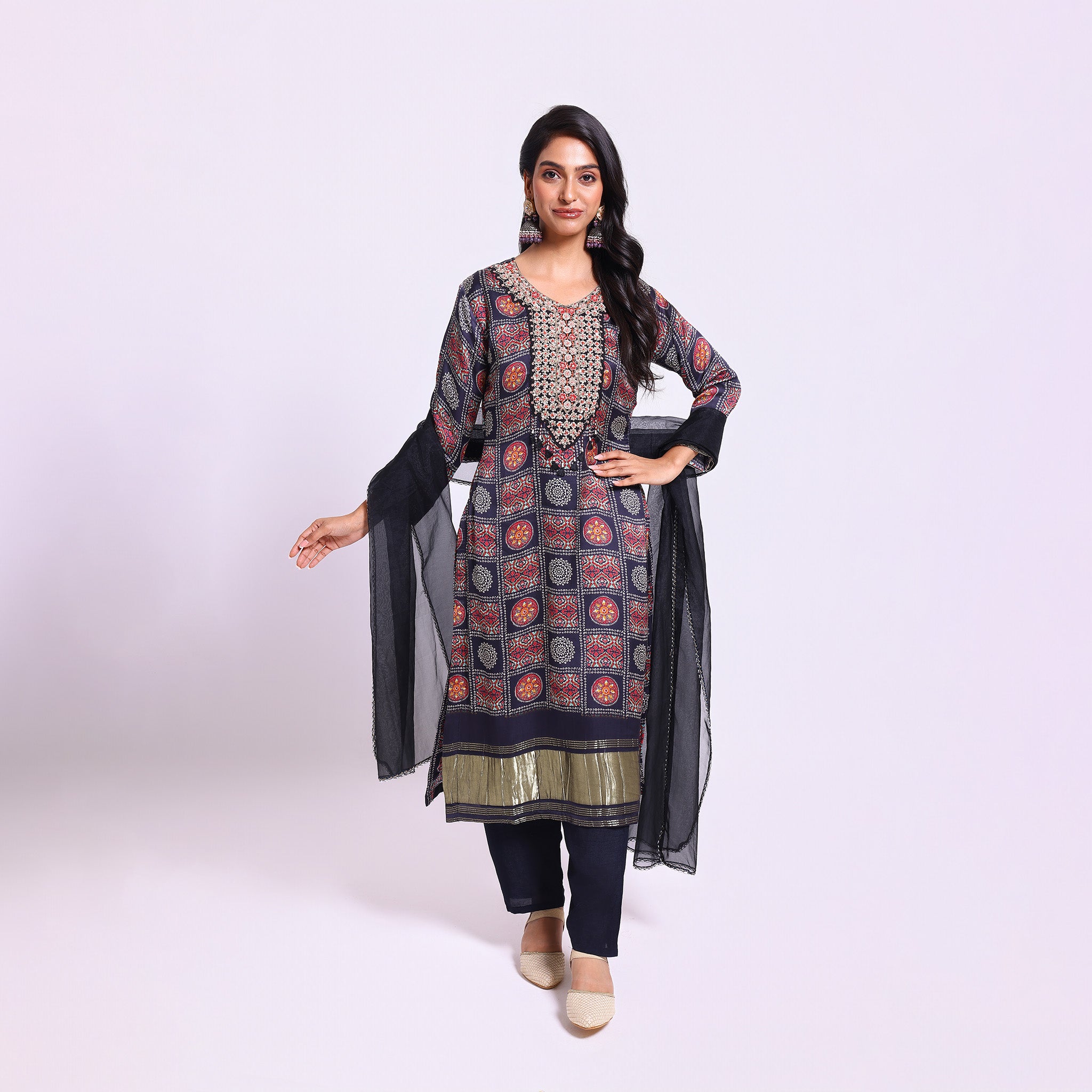 Black Bandhani Printed Kurta set