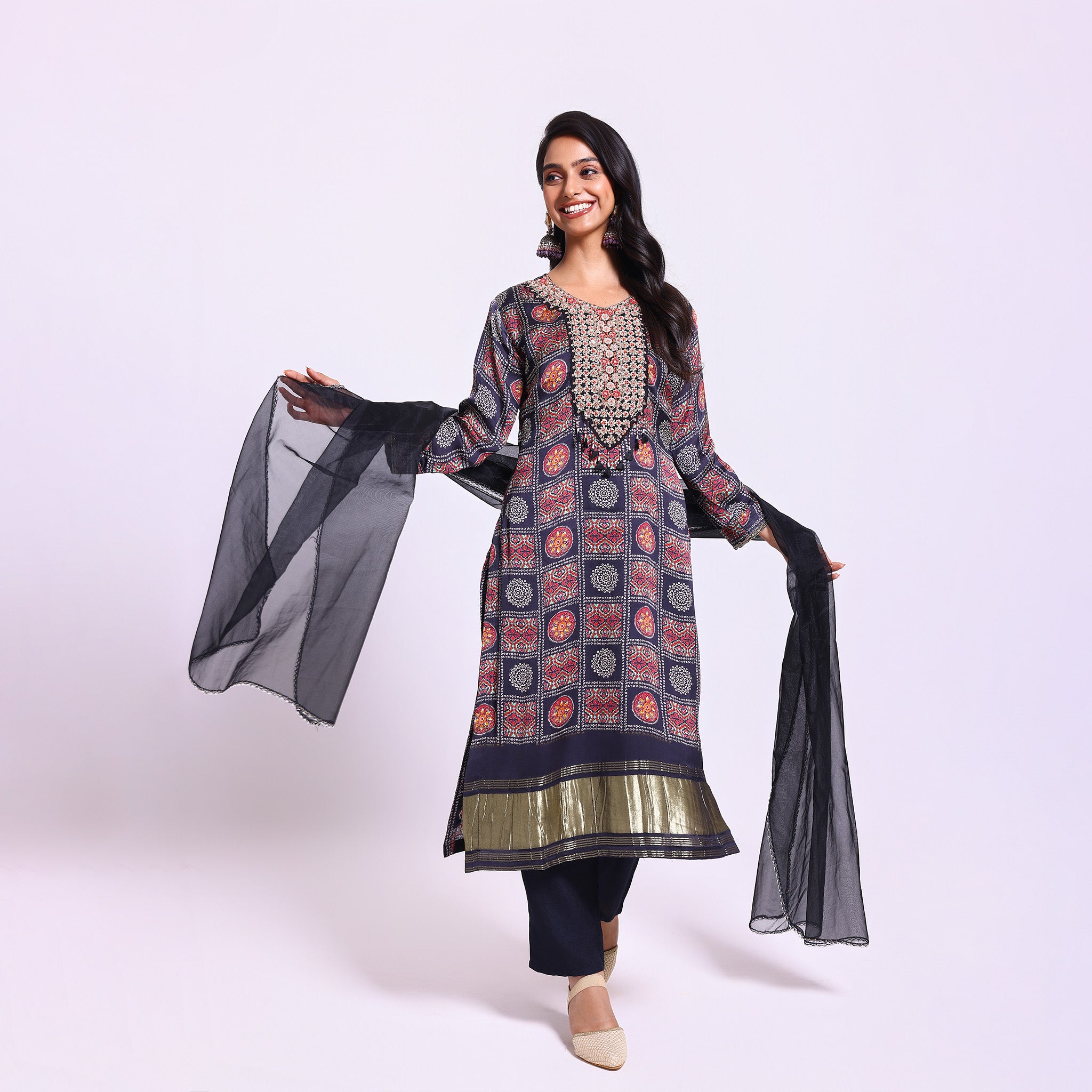 Black Bandhani Printed Kurta set