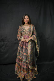 Multi-Color Printed Gown with Dupatta Set