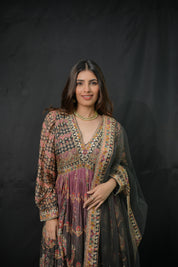 Multi-Color Printed Gown with Dupatta Set