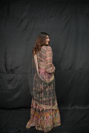 Multi-Color Printed Gown with Dupatta Set