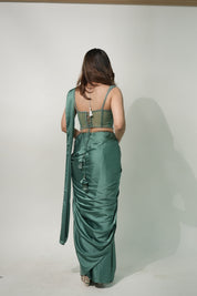 Emerald Elegance Drape Saree with Corset Blouse