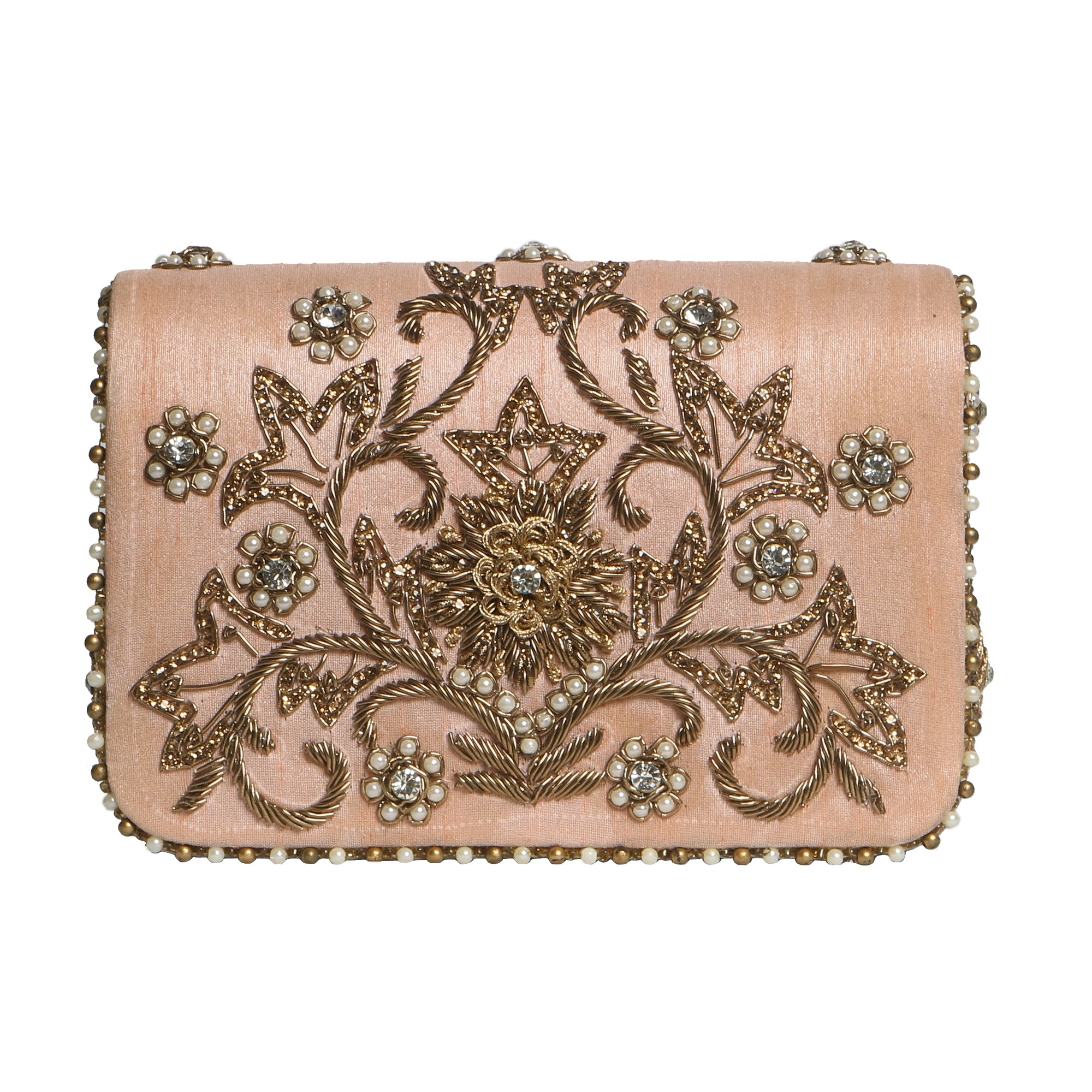 Blush Pink Embroidered Evening Clutch