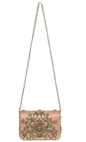 Blush Pink Embroidered Evening Clutch