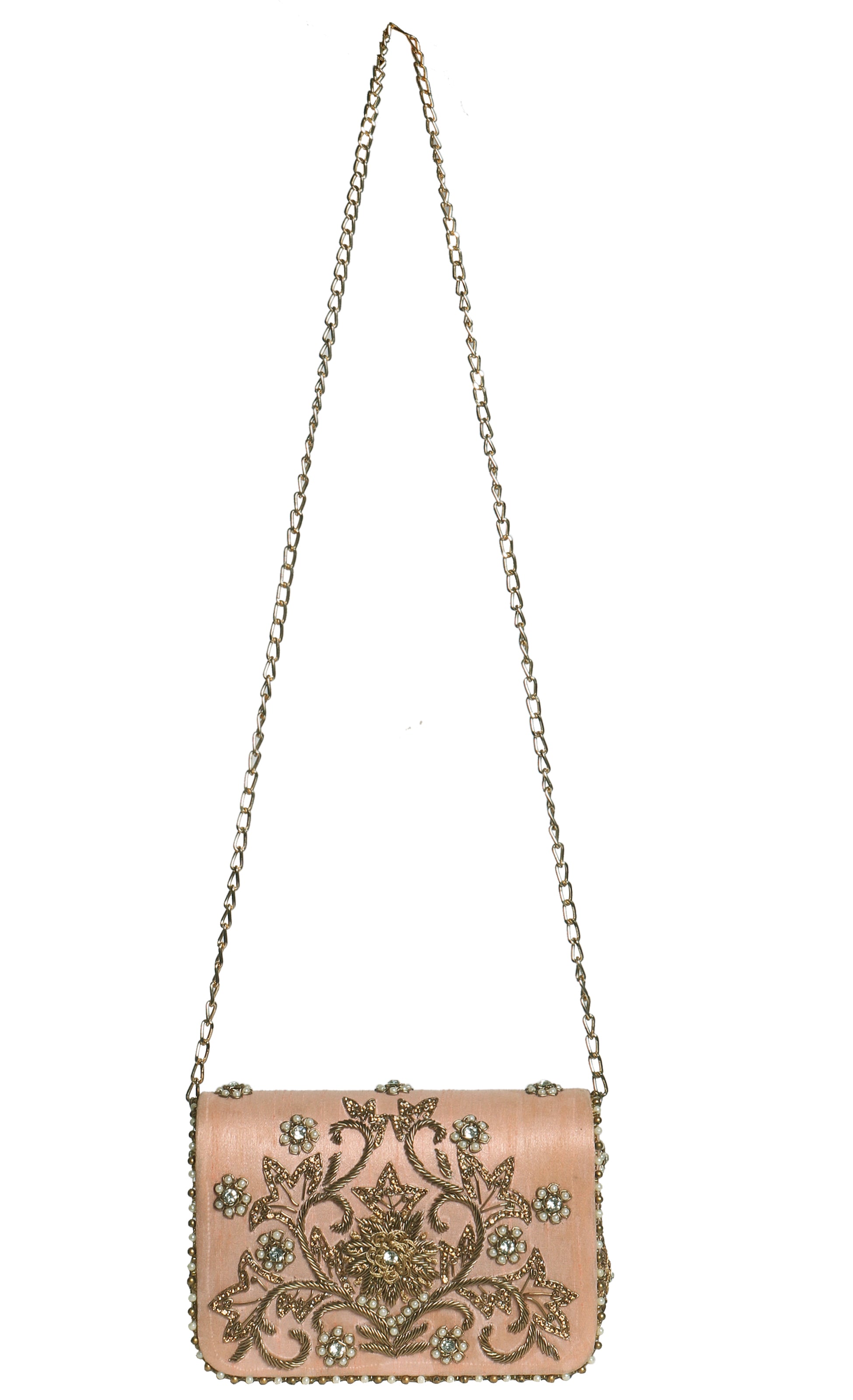 Blush Pink Embroidered Evening Clutch