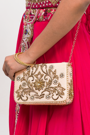 Blush Pink Embroidered Evening Clutch