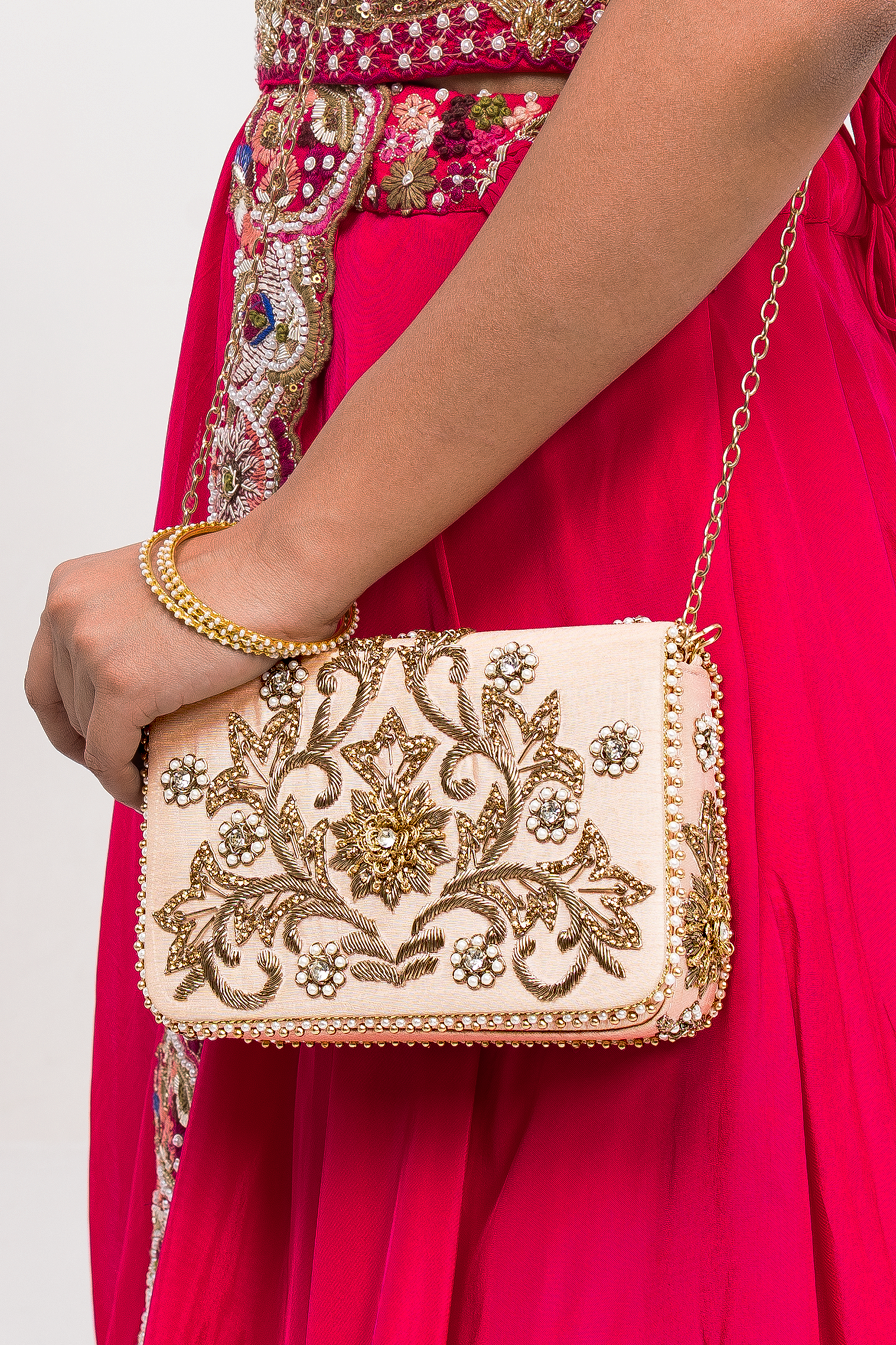 Blush Pink Embroidered Evening Clutch