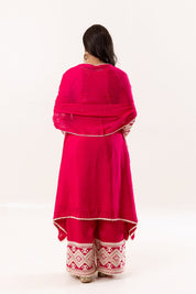 Bright Pink Embroidered Kurti and Embroidered with Dupatta Trousers Set - Tulsistudiolifestyletest