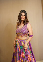Purple Floral Printed Lehenga Set