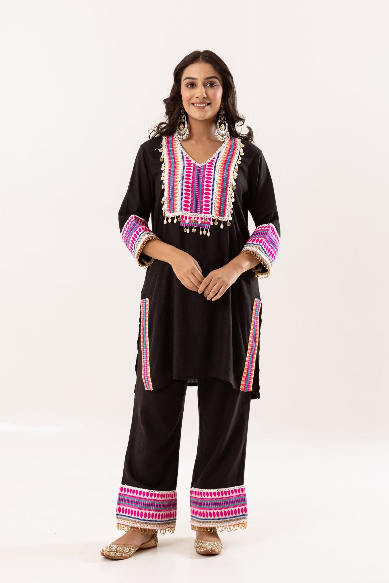 Indo - Western Kurta with Pant – Black and Multicolor - Tulsistudiolifestyletest