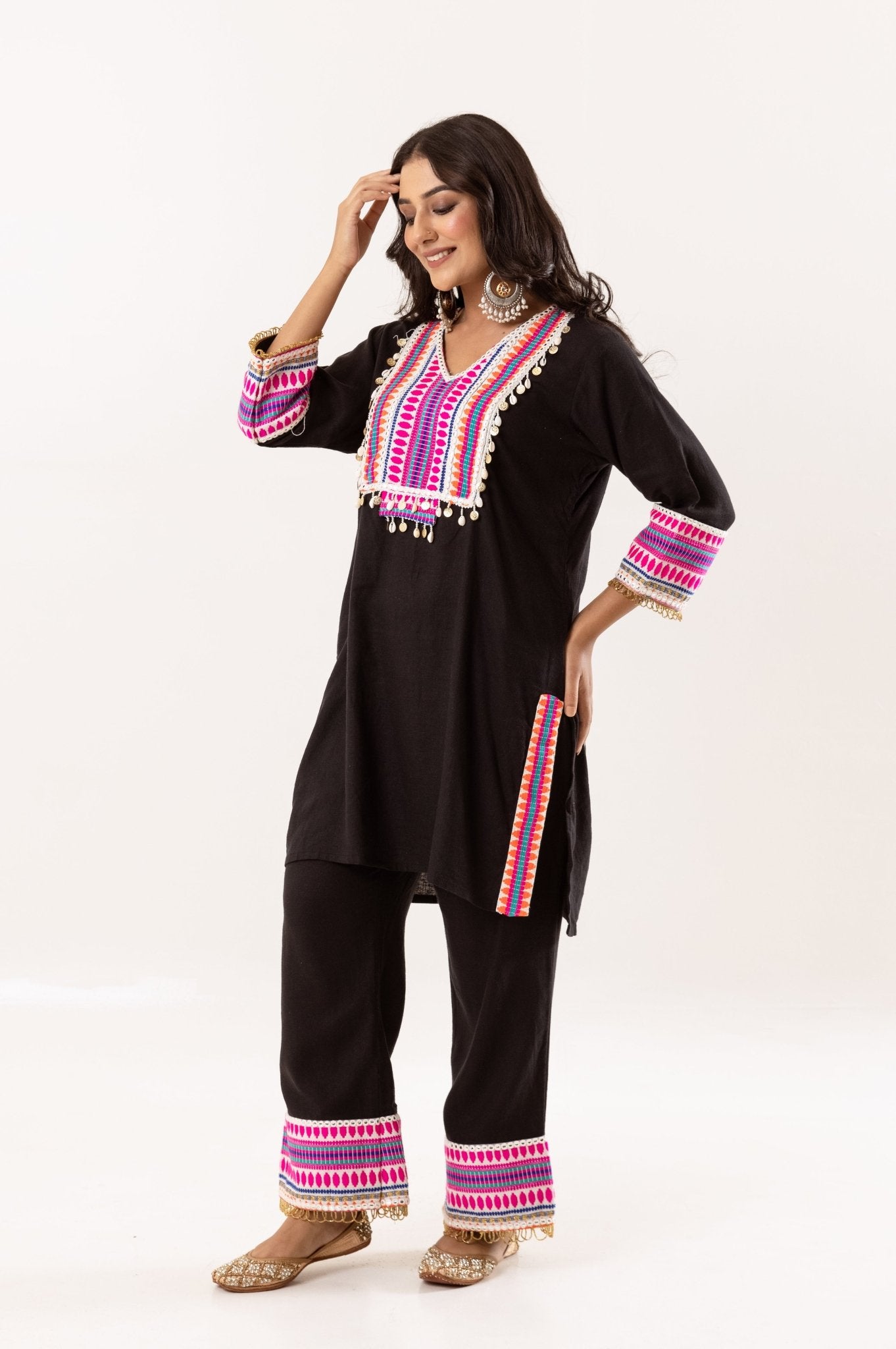 Indo - Western Kurta with Pant – Black and Multicolor - Tulsistudiolifestyletest