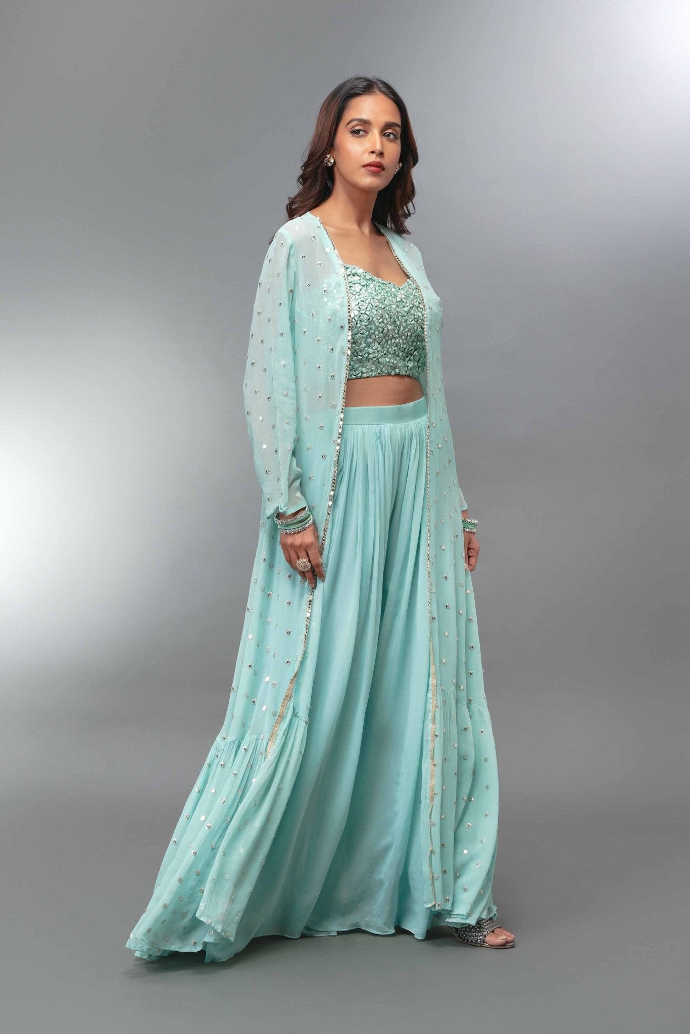 Light blue Croptop Palazzo With Long Shrug - Tulsistudiolifestyletest