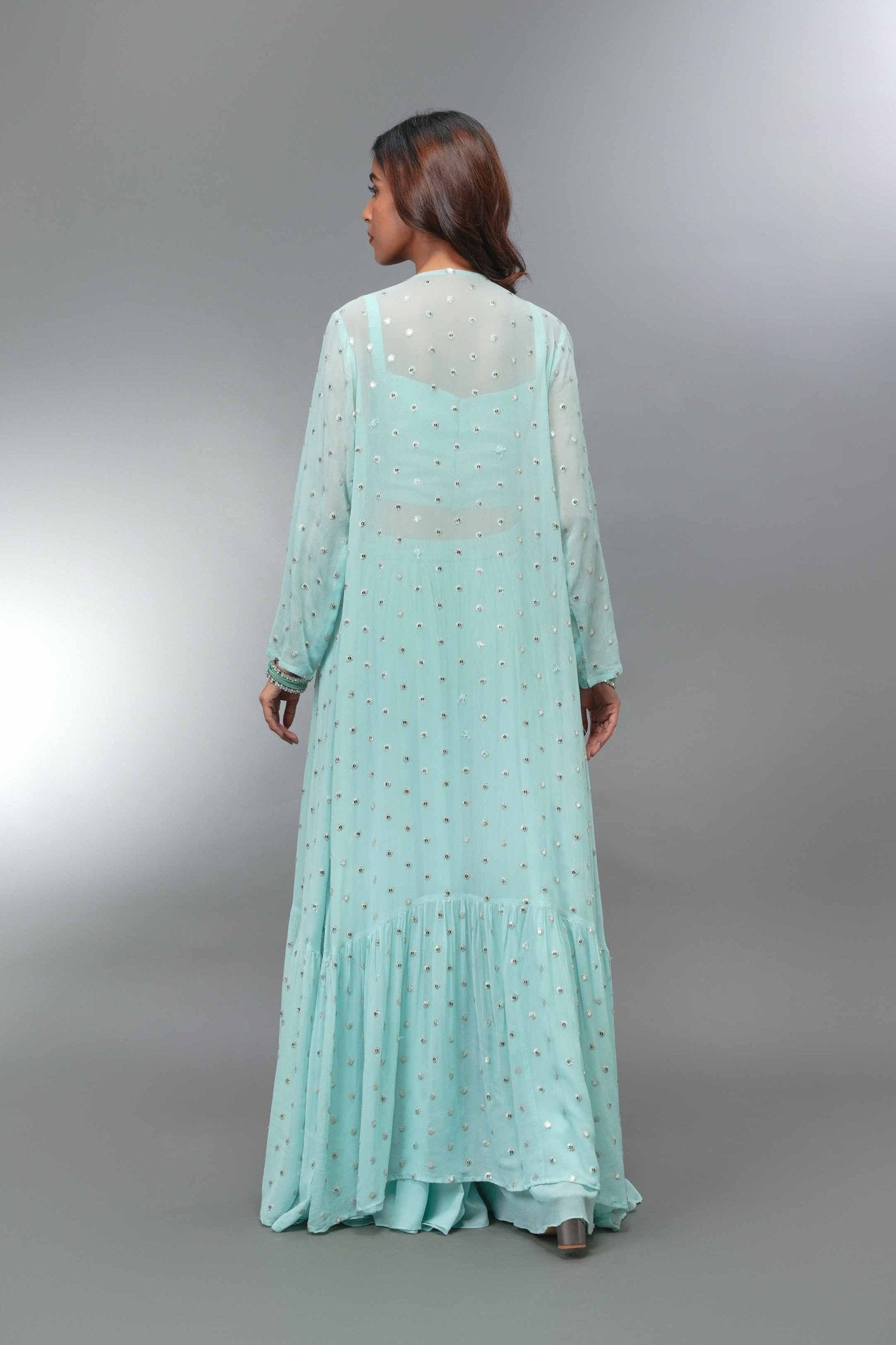 Light blue Croptop Palazzo With Long Shrug - Tulsistudiolifestyletest