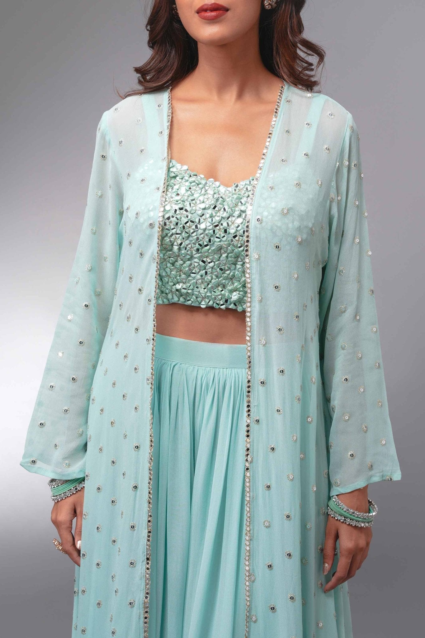 Light blue Croptop Palazzo With Long Shrug - Tulsistudiolifestyletest