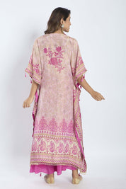 Magenta Tissue Kaftan with Crepe Palazzo featuring Stone, Pearl, and Mirror Work - Tulsistudiolifestyletest