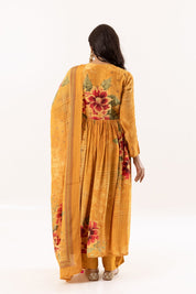 Mustard Yellow Floral Printed A - Line Kurti Set with Dupatta - Tulsistudiolifestyletest