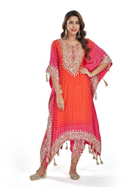 Orange With Bandhej Pattern Kaftan Dhoti Set - Tulsistudiolifestyletest