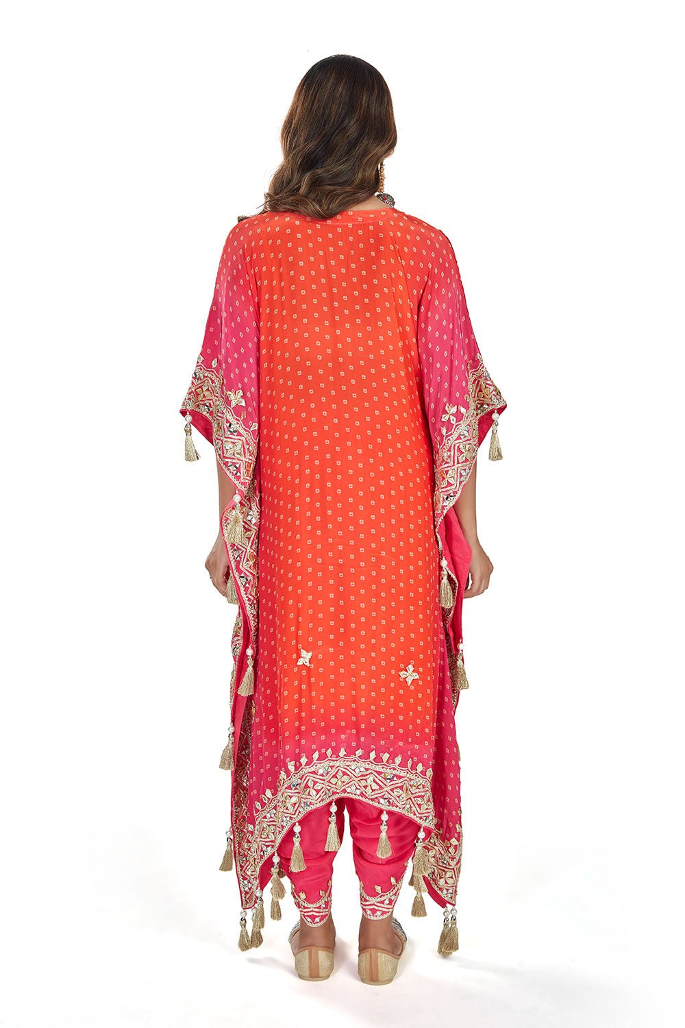 Orange With Bandhej Pattern Kaftan Dhoti Set - Tulsistudiolifestyletest